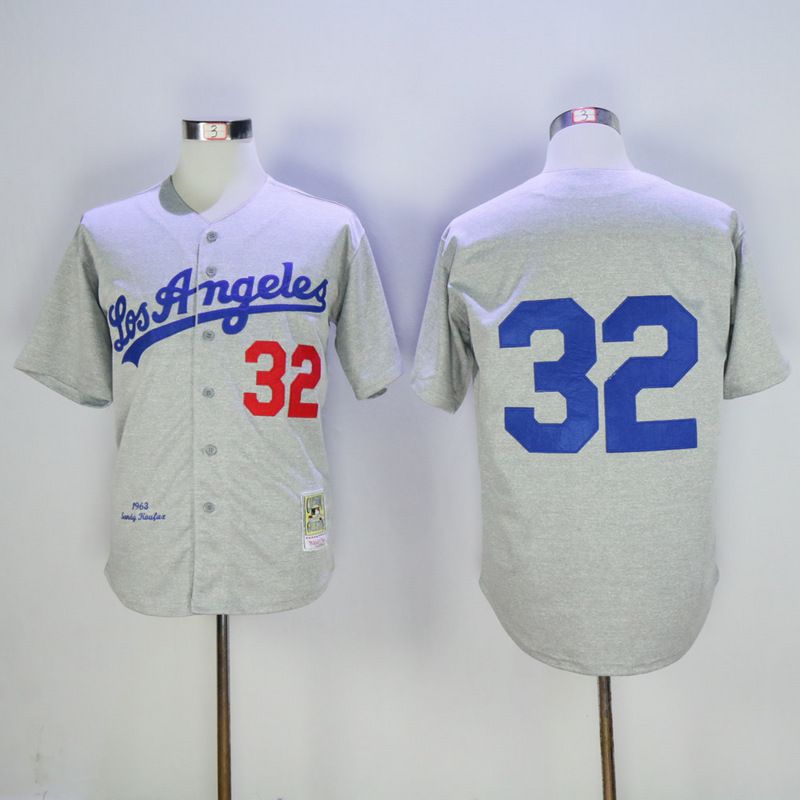 Men Los Angeles Dodgers 32 Koufax Grey Throwback 1963 MLB Jerseys